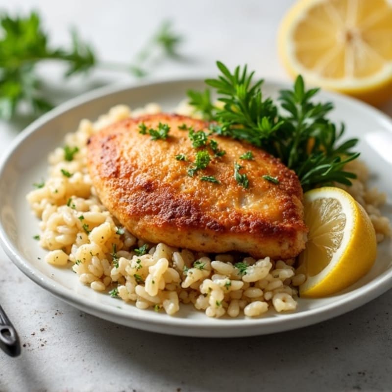 Crispy Pan-Seared Chicken with Lemon-Herb Brown Rice