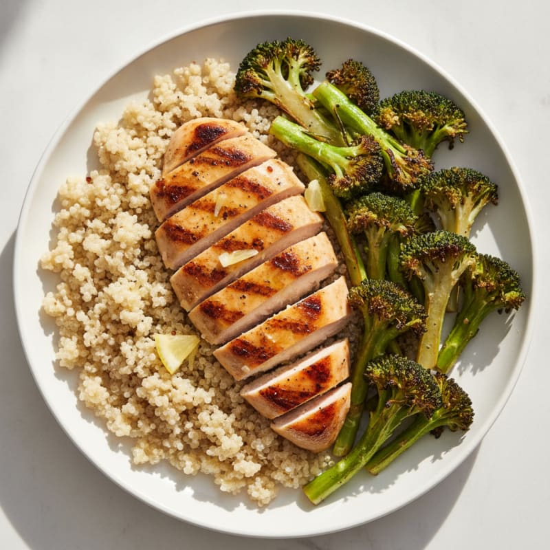 Grilled Chicken Breast with Quinoa and Roasted Broccoli