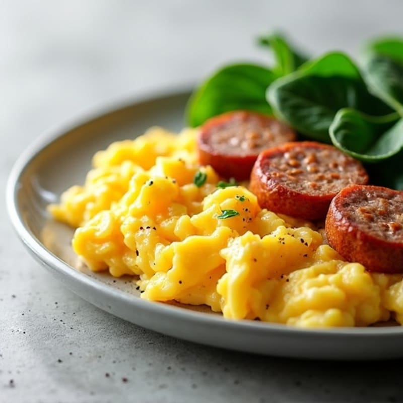 Scrambled Egg Whites with Sautéed Spinach and Turkey Sausage