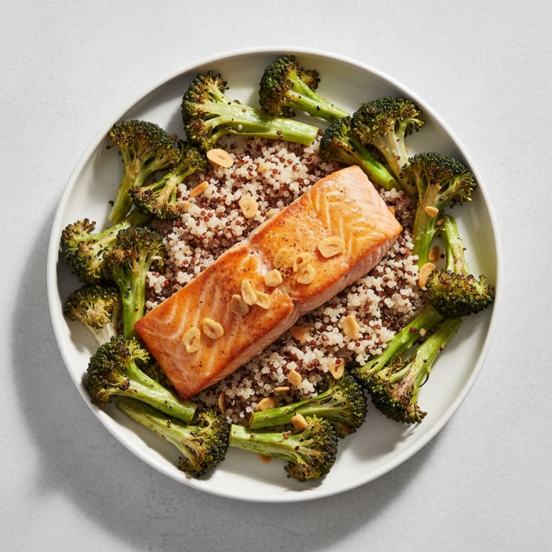 Seared Salmon with Roasted Broccoli and Quinoa