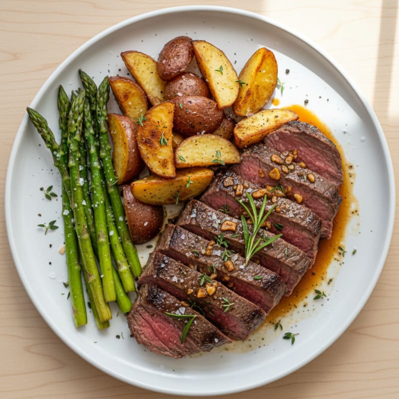 Tender Garlic-Herb London Broil with Roasted Potatoes