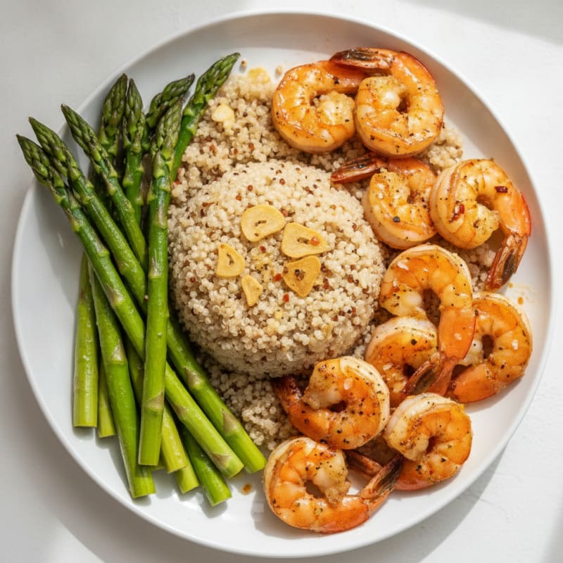 Garlic Shrimp with Quinoa and Roasted Asparagus