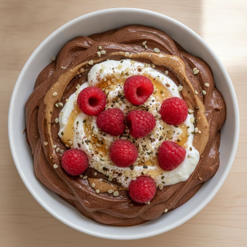 Silky Chocolate Protein Mousse with Greek Yogurt and Berries