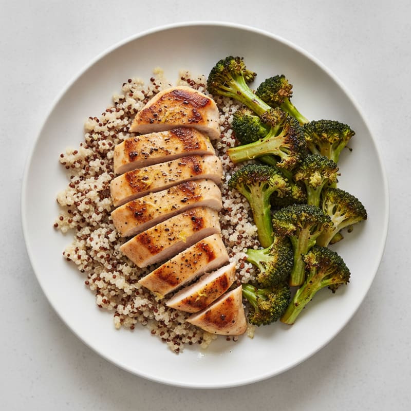 Grilled Lemon-Pepper Chicken Breast with Quinoa and Roasted Broccoli