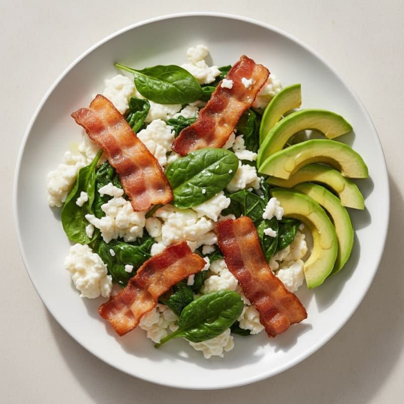 Crispy Turkey Bacon and Egg White Scramble with Spinach