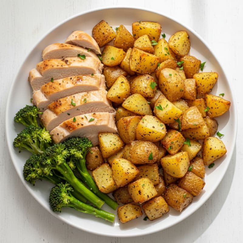Garlic Herb Air-Fried Potatoes with Roasted Chicken
