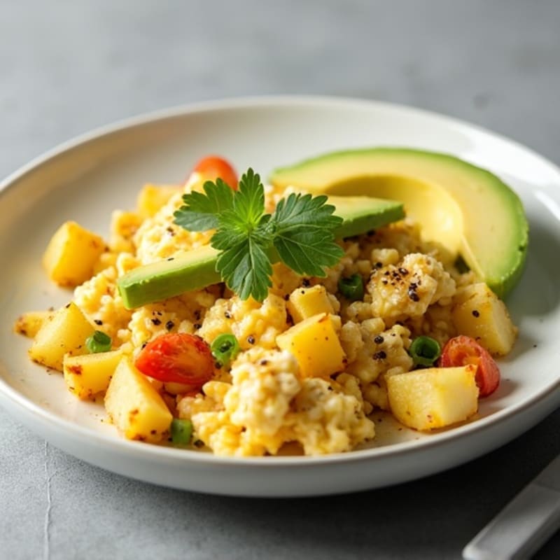Chicken and Potato Egg Scramble with Avocado