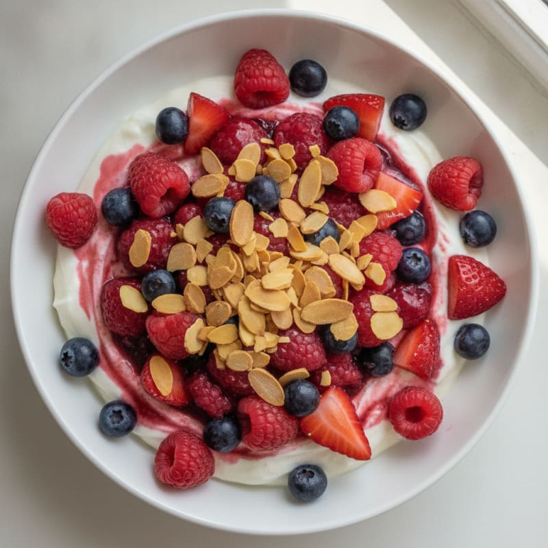 Greek Yogurt Protein Parfait with Mixed Berries and Almonds