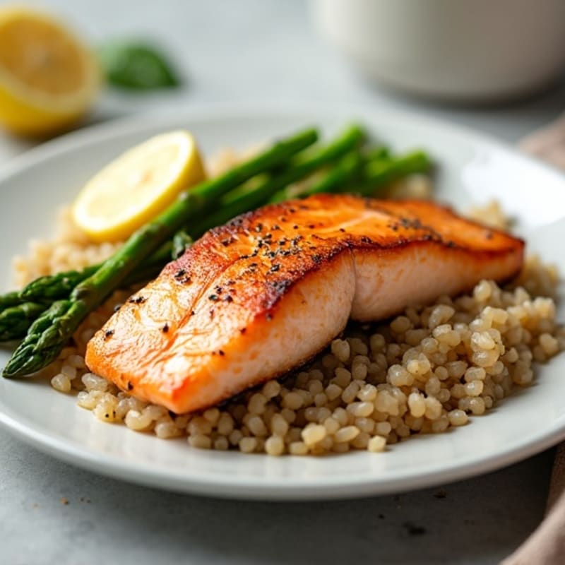 Seared Salmon with Steamed Asparagus and Brown Rice