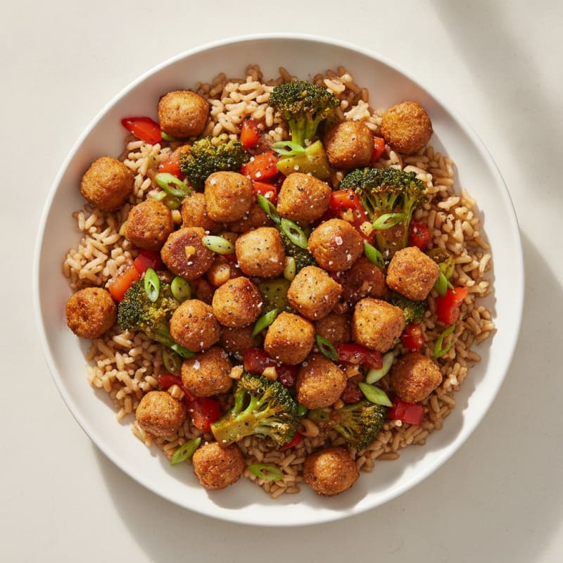 Soya Chunk and Vegetable Rice Bowl