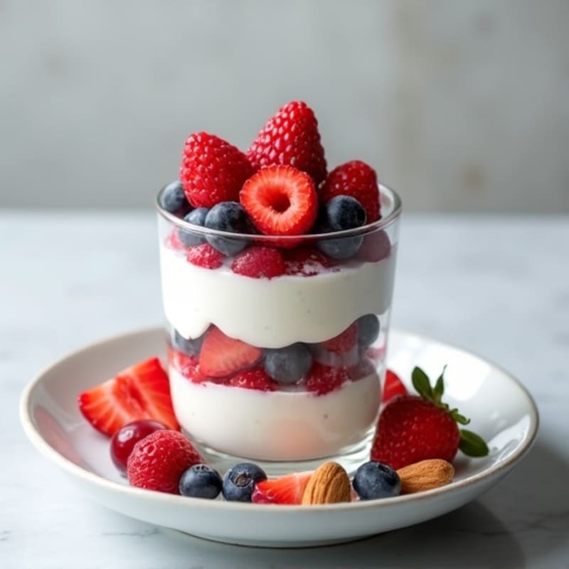 Greek Yogurt Protein Parfait with Mixed Berries and Almonds