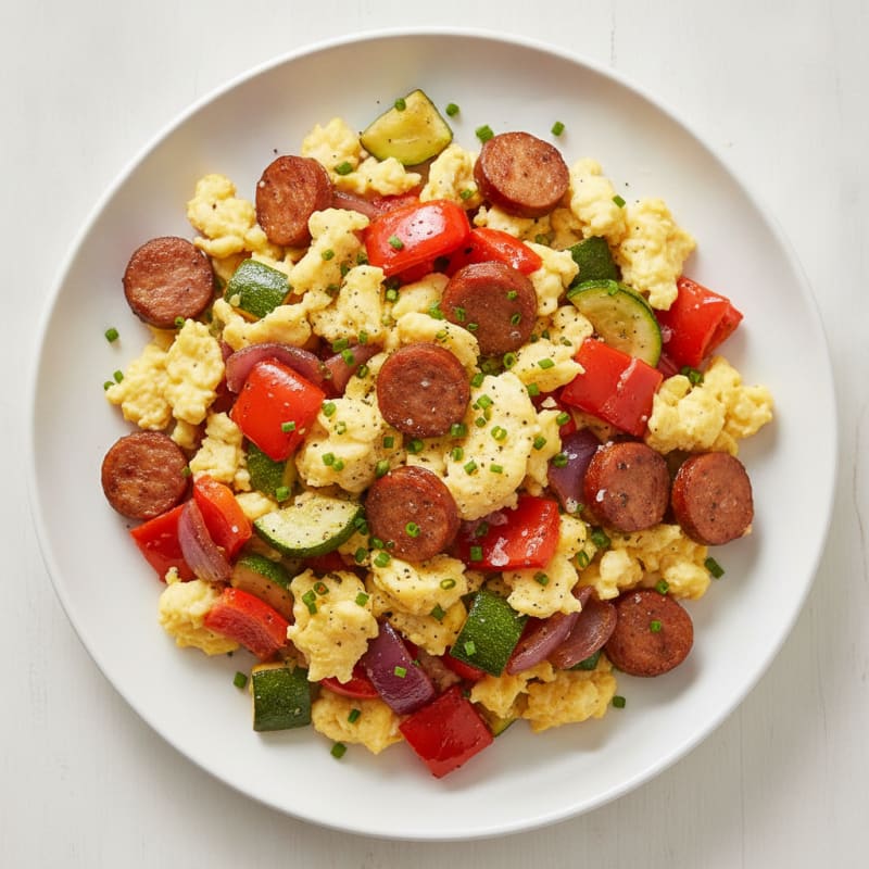 Hearty Scrambled Eggs with Roasted Vegetables
