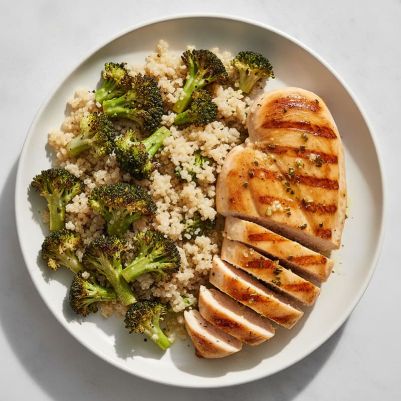 Grilled Chicken Breast with Roasted Broccoli and Quinoa