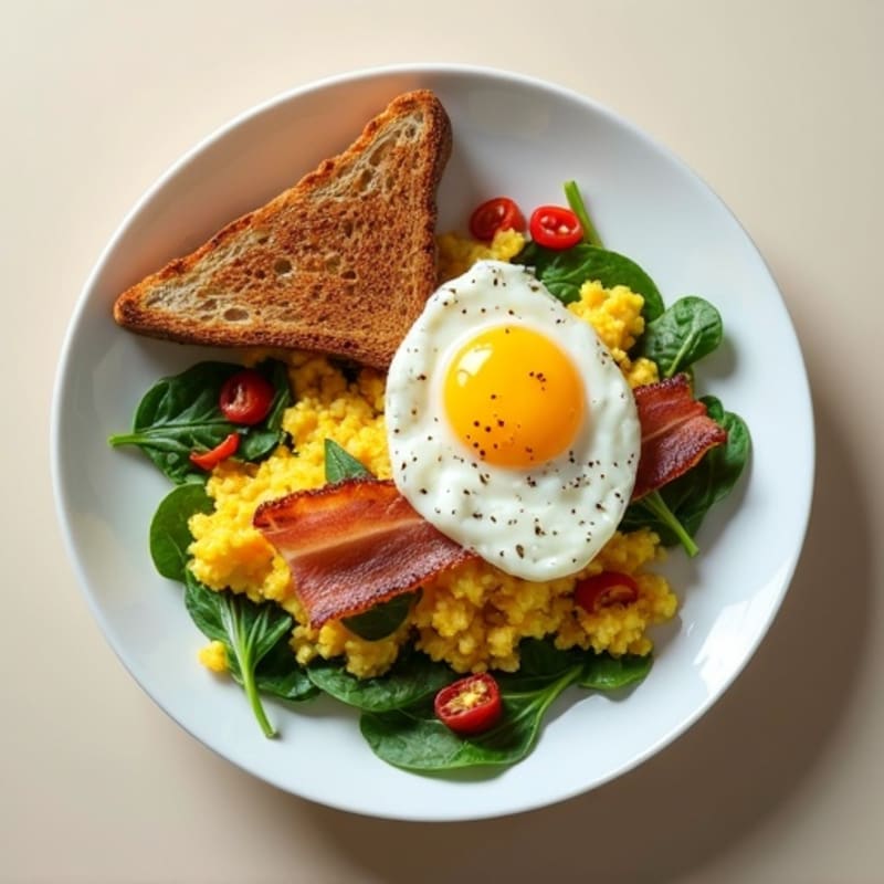 Egg White Scramble with Spinach and Turkey Bacon