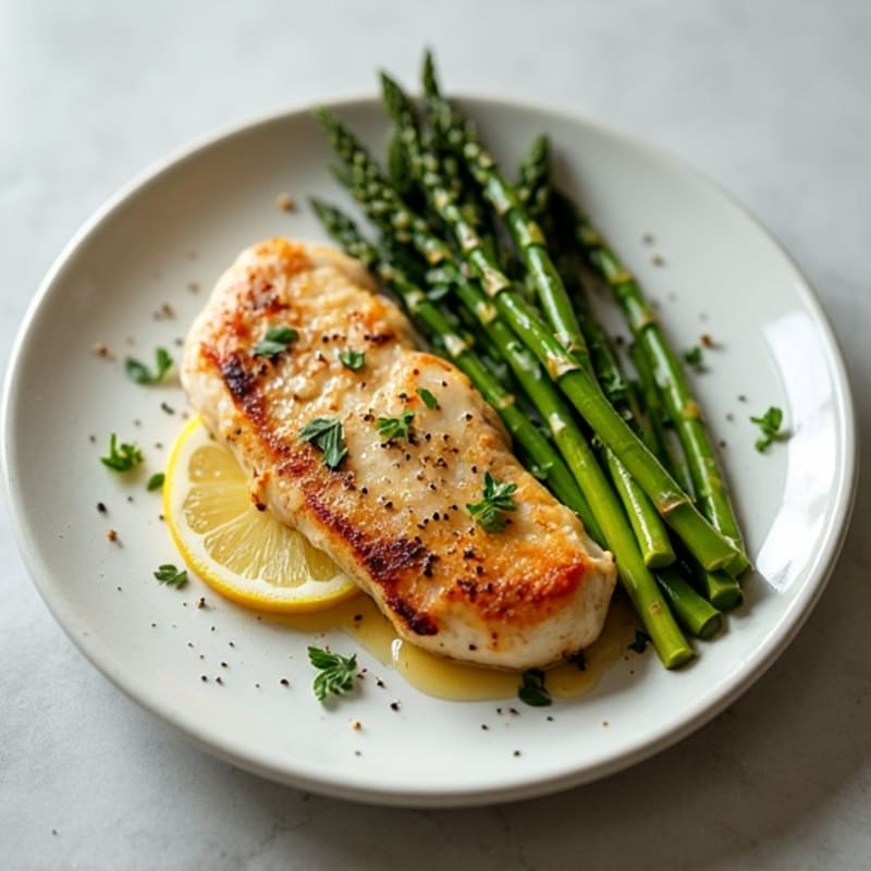 Lemon Garlic Pan-Seared Chicken with Roasted Asparagus