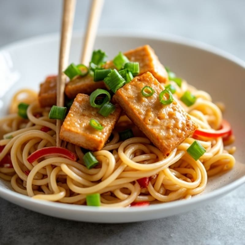 Creamy Peanut-Ginger Rice Noodles with Crispy Tofu