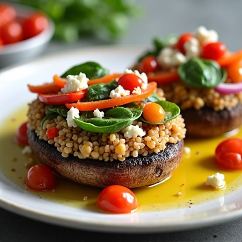 Roasted Portobello Mushrooms Stuffed with Quinoa and Fresh Veggies