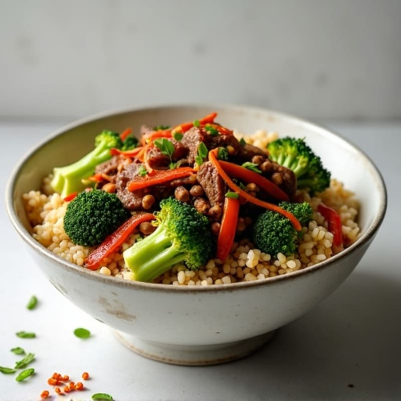 Stir-Fried Beef and Crispy Broccoli Brown Rice Bowl