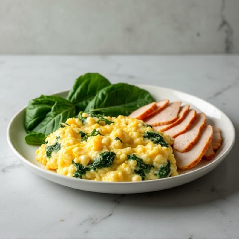 Egg White Spinach Scramble with Sliced Turkey Breast