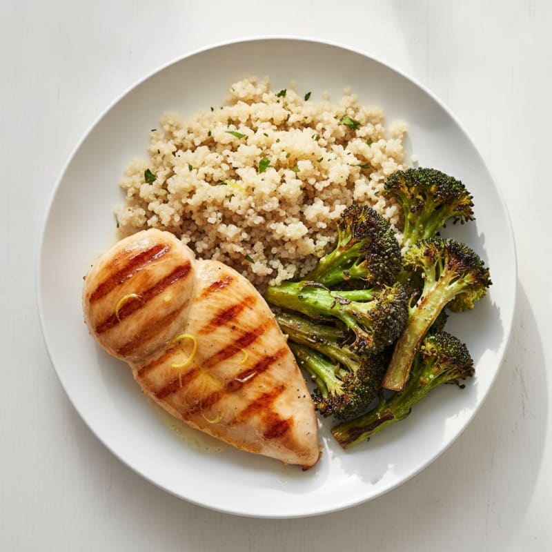Grilled Chicken Breast with Quinoa and Roasted Broccoli