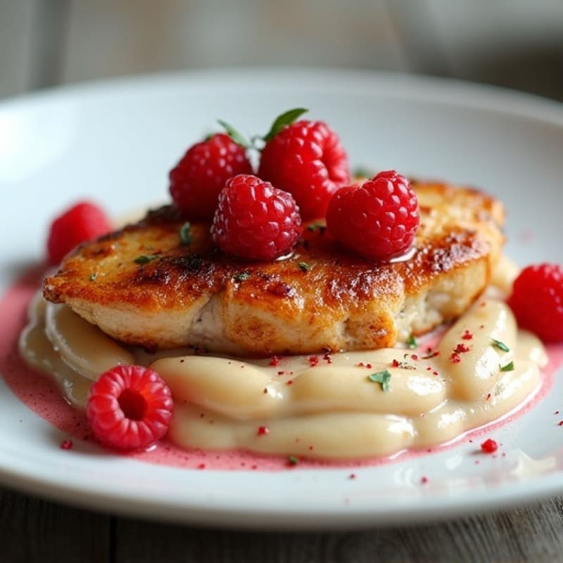 Pan-Seared Chicken with Creamy White Bean Puree and Fresh Raspberry Glaze