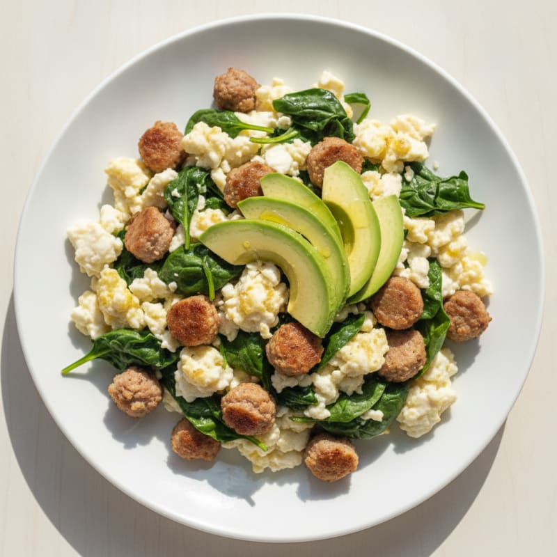 Egg White and Spinach Scramble with Lean Turkey Sausage