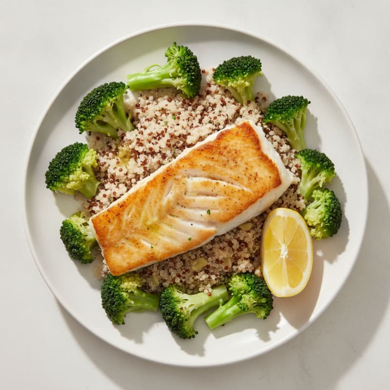 Pan-Seared Fish with Steamed Vegetables and Quinoa