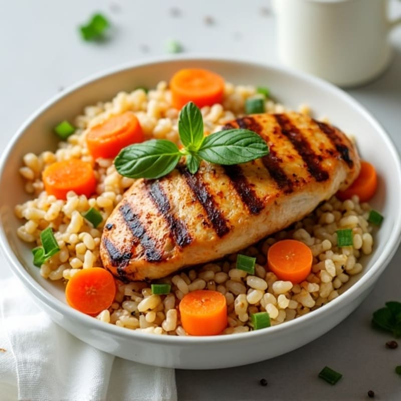 Grilled Chicken Rice Salad with Crunchy Carrots