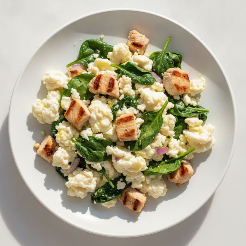 Egg White Scramble with Spinach and Grilled Turkey Breast