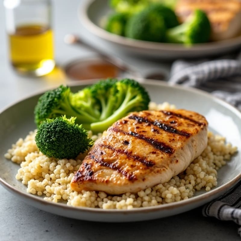 Grilled Chicken Breast with Quinoa and Roasted Broccoli