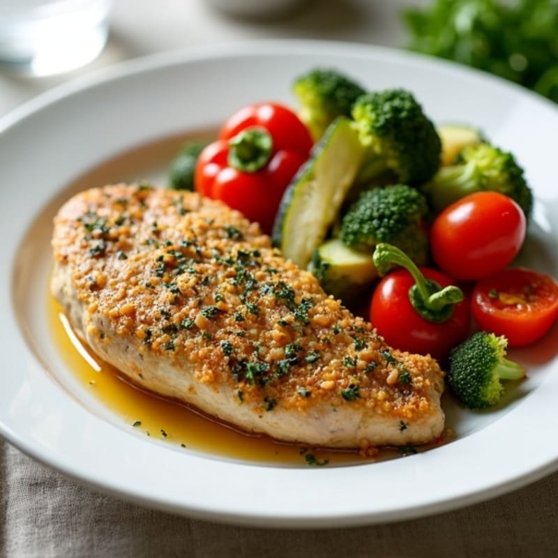 Herb-Crusted Pan Seared Chicken with Roasted Vegetables