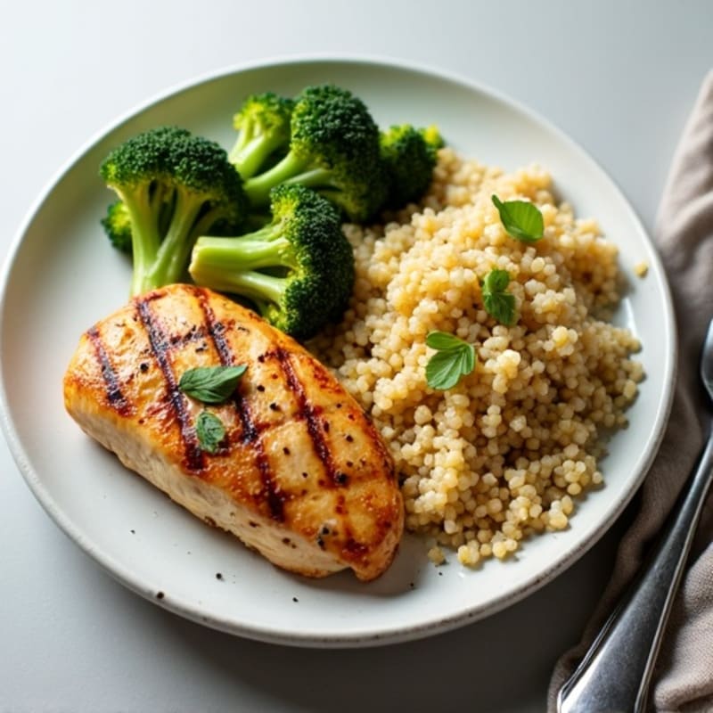 Grilled Chicken Breast with Roasted Broccoli and Quinoa