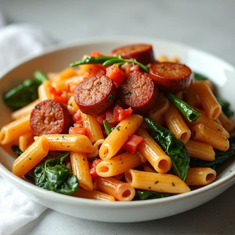 Hearty Lean Sausage Ragu with Whole Wheat Pasta and Fresh Spinach