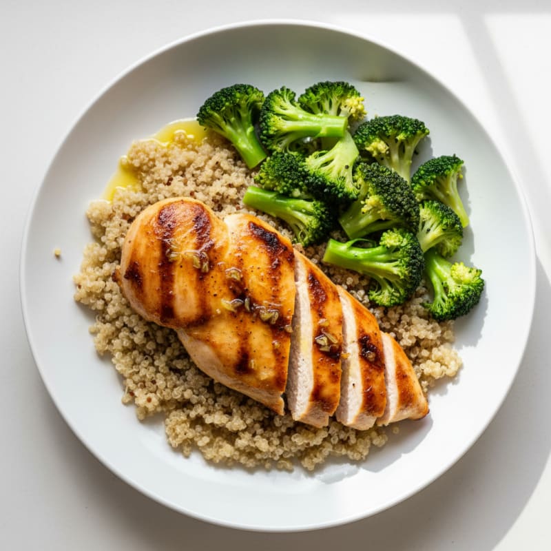Grilled Chicken Breast with Quinoa and Steamed Broccoli