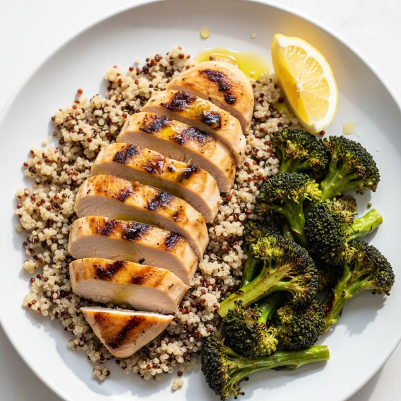 Grilled Chicken Breast with Quinoa and Roasted Broccoli