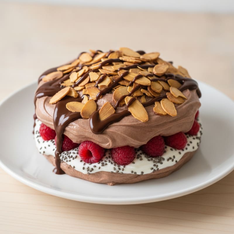 Chocolate Protein Greek Yogurt Parfait with Almonds
