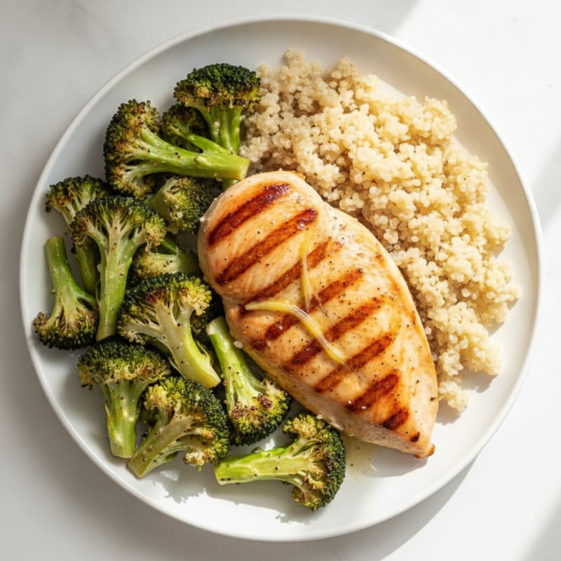 Grilled Chicken Breast with Quinoa and Roasted Broccoli