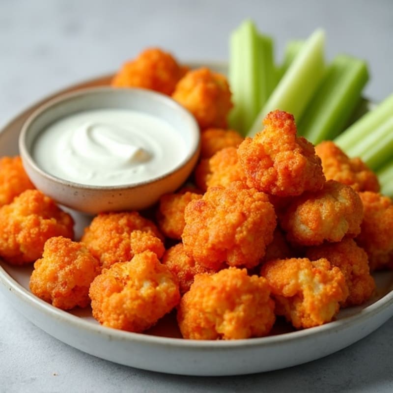 Crispy Buffalo Cauliflower Bites with Creamy Ranch and Fresh Celery