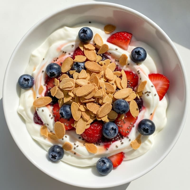 Greek Yogurt Protein Parfait with Mixed Berries and Almonds