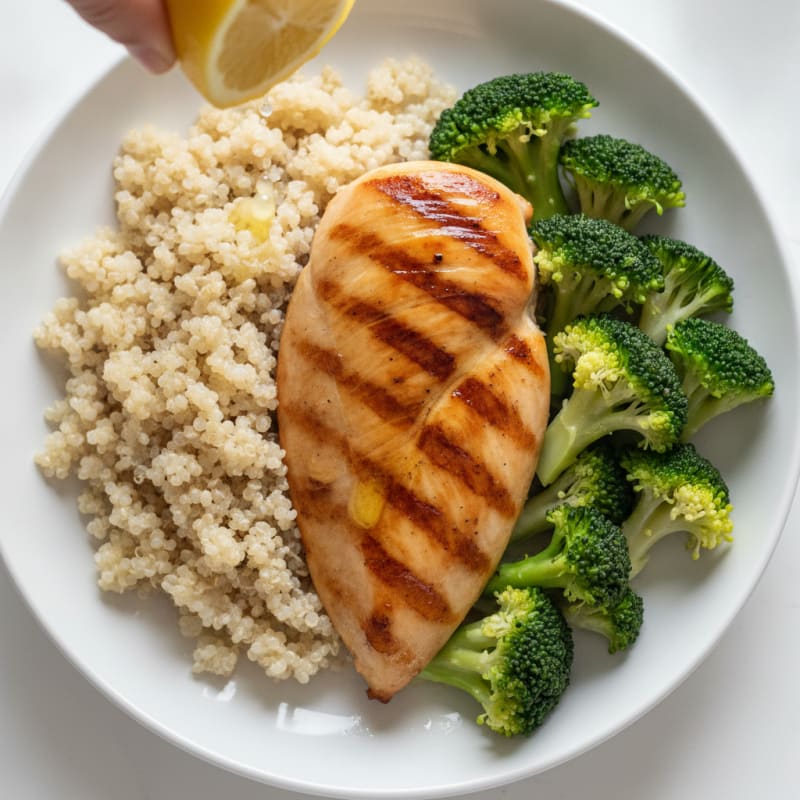 Grilled Chicken Breast with Quinoa and Steamed Broccoli