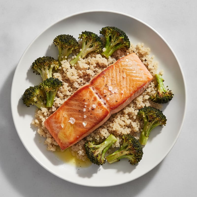 Seared Salmon Fillet with Roasted Broccoli and Quinoa