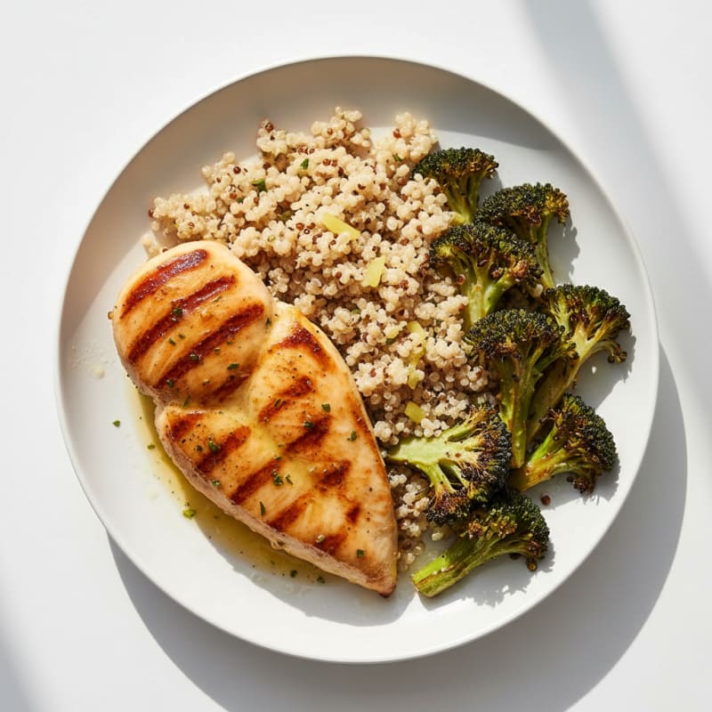 Grilled Chicken Breast with Quinoa and Roasted Broccoli