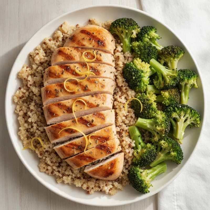 Grilled Chicken Breast with Quinoa and Steamed Broccoli