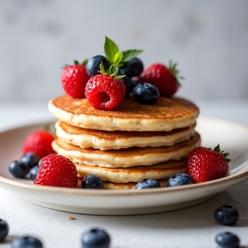 High-Protein Fluffy Cottage Cheese Pancakes with Fresh Berries