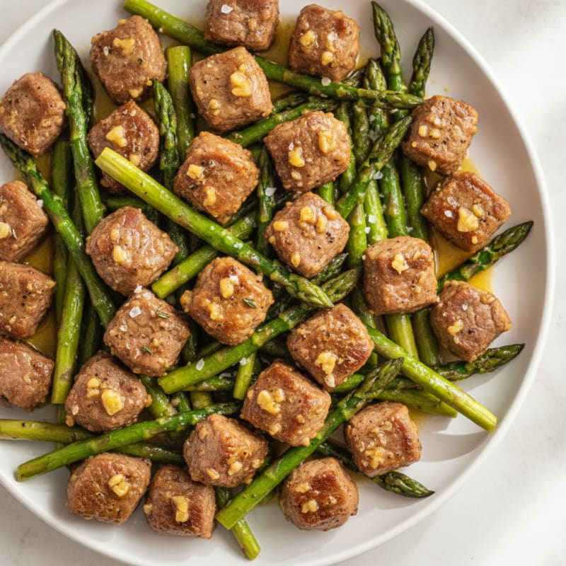 Garlic Butter Steak Bites with Asparagus