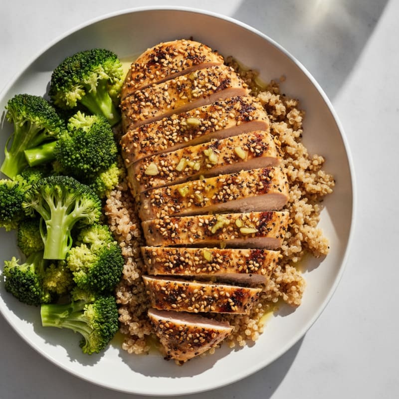 Grilled Chicken Breast with Quinoa and Steamed Broccoli