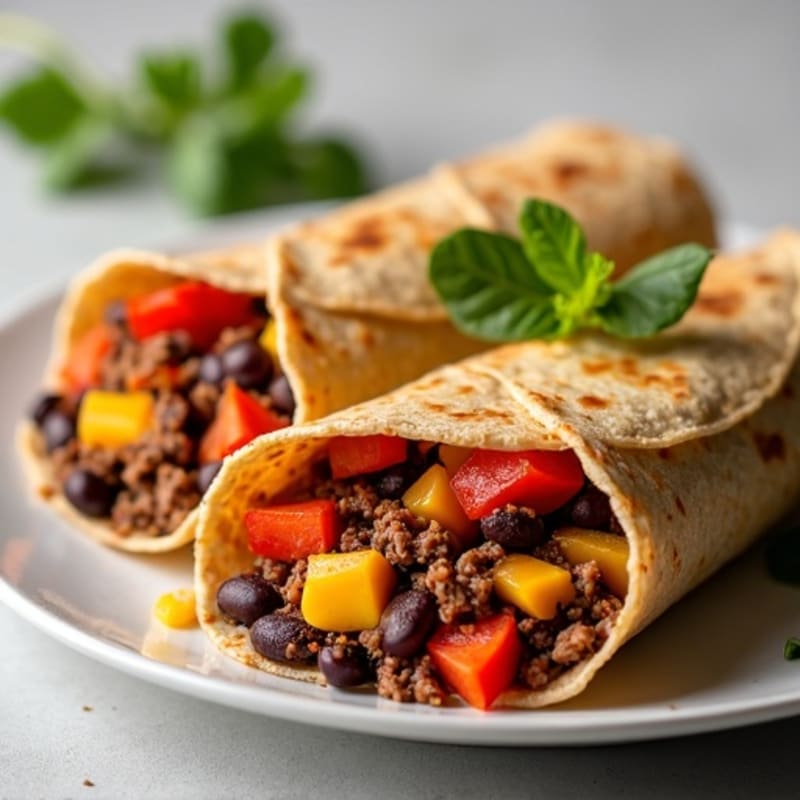 Hearty Lean Ground Beef and Black Bean Cheesy Baked Wraps