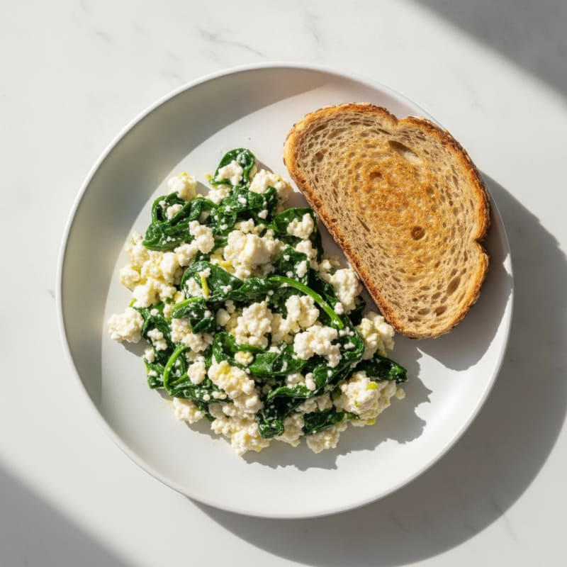 Cottage Cheese Egg White Scramble with Sautéed Spinach