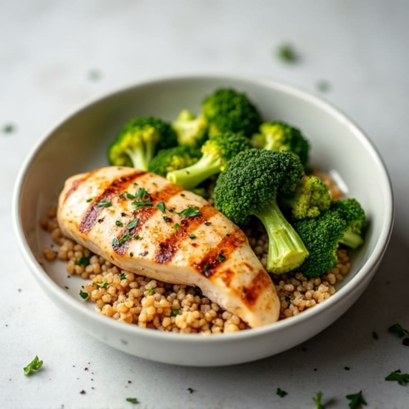 Grilled Chicken Breast with Roasted Broccoli and Quinoa