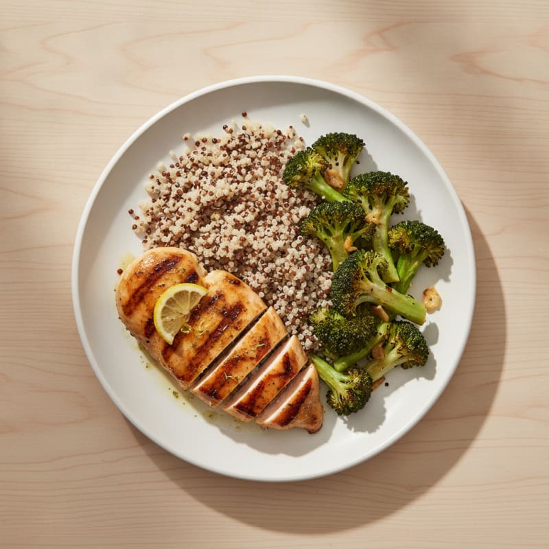 Grilled Chicken Breast with Quinoa and Roasted Broccoli